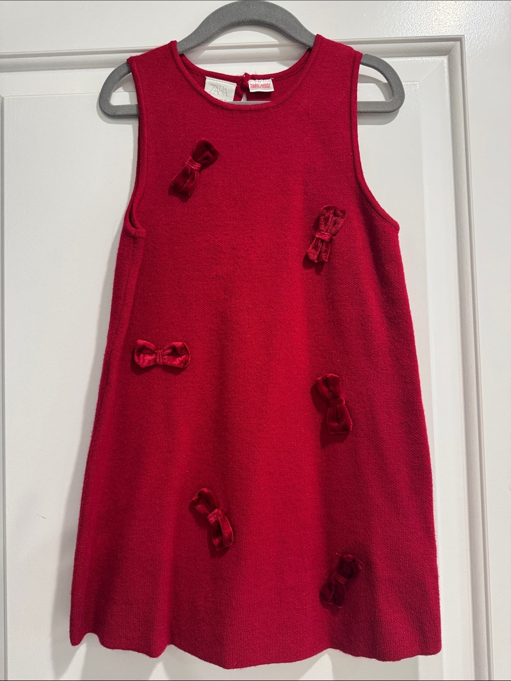 Zara Red Sleeveless Knit Dress with Velvet Bows